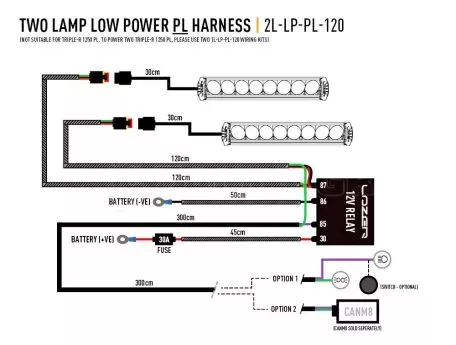 Καλωδίωση δύο λαμπτήρων (με φώτα θέσης, 12V) Lazerlamps 