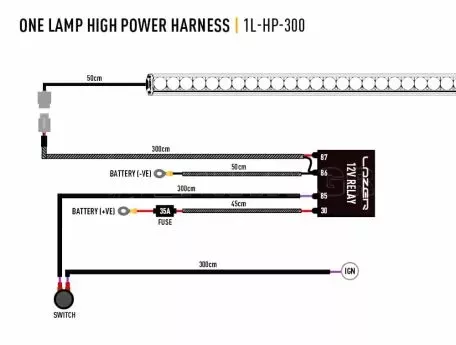 Καλωδίωση μονής λάμπας με διακόπτη (High Power, 12V) Lazerlamps 