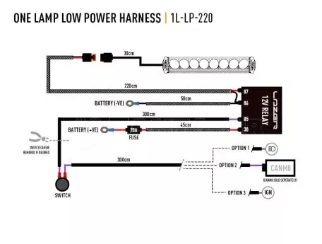 Καλωδίωση ενός προβολέα (χαμηλή ισχύς, 12V) Lazerlamps 