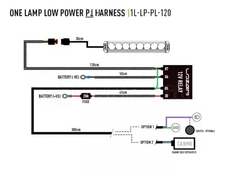 Καλωδίωση ενός προβολέα (με φώτα θέσης, 12V) Lazerlamps 