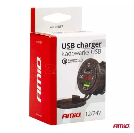 AMIO ΠΡΙΖΑ ΜΕ 2 ΘΥΡΕΣ USB ΚΑΙ ΨΗΦΙΑΚΟ ΒΟΛΤΟΜΕΤΡΟ ΜΕ ΚΑΠΑΚΙ ΜΑΥΡΗ 12/24V 5-12V 3.0A QUICK CHARGER MOD-07 02857/AM 