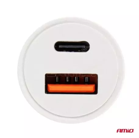 AMIO ΦΟΡΤΙΣΤΗΣ ΑΝΑΠΤΗΡΑ 12/24V ΜΕ 2 ΘΥΡΕΣ USB/TYPE-C 20W/3A ΤΑΧΕΙΑΣ ΦΟΡΤΙΣΗΣ ΛΕΥΚΟΣ PCH PRO-07 AMIO 02933/AM 