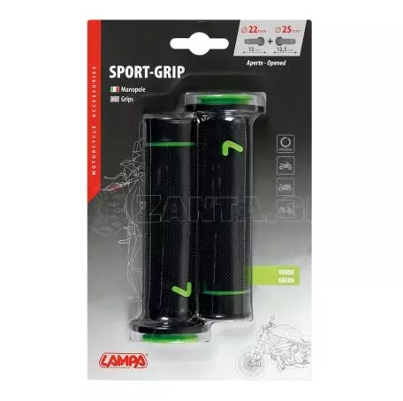 Lampa ΧΕΙΡΟΛΑΒΕΣ ΤΙΜΟΝΙΟΥ ΜΗΧΑΝΗΣ SPORT-GRIP ΜΑΥΡΟ/ΠΡΑΣΙΝΟ (22 mm-12cm/25mm-12,5cm) LAMPA - 2 ΤΕΜ. 9058.2-LM 