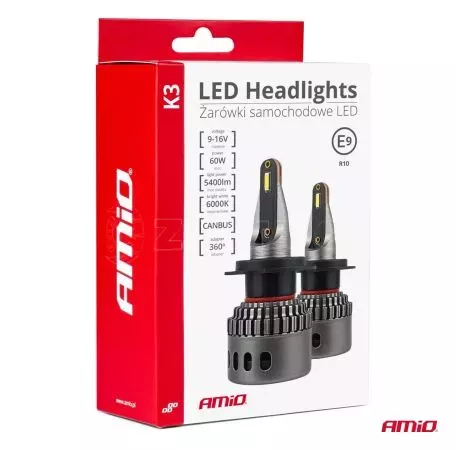 AMIO ΛΑΜΠΕΣ H4 9>16V 6.000K 5.400lm 60W K3 SERIES LED CAN-BUS (ΜΕ ΨΥΚΤΡΑ) AMIO - 2 Τεμ. 03682/AM 