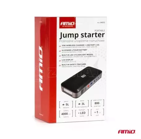 AMIO ΕΚΚΙΝΗΤΗΣ ΜΠΑΤΑΡΙΑΣ - STARTER POWERBANK 12V 4000mAh 800A  ΜΕ ΟΘΟΝΗ LCD & ΑΣΥΡΜΑΤΗ ΦΟΡΤΙΣΗ ΑΜΙΟ - 1 τεμ. 04055/AM/am 