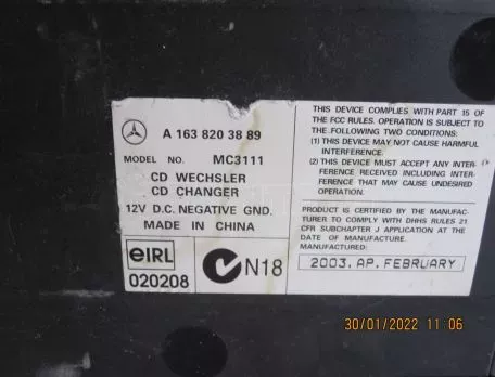 CD CHANGER ΓΙΑ MERCEDES ML W163 '98-'05 ΚΩΔΙΚΟΣ A1638203889 