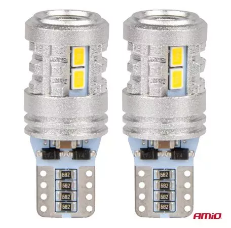 AMIO ΛΑΜΠΑΚΙΑ LED T10 W5W 12/24V LED 6x3020+1x3030SMD STANDARD ΛΕΥΚΑ ΑΜΙΟ - 2 ΤΕΜ. 03718/AM 