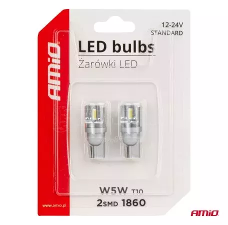 AMIO ΛΑΜΠΑΚΙΑ LED T10 W5W 12/24V LED 2x1860SMD STANDARD ΛΕΥΚΑ ΑΜΙΟ - 2 ΤΕΜ. 03719/AM 