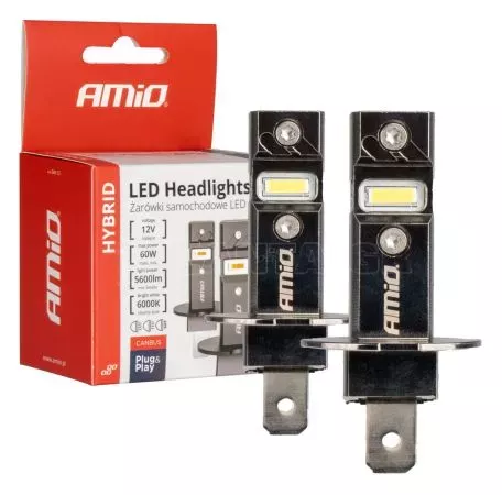 AMIO ΛΑΜΠΕΣ LED H3 12V 60W 6.000K 5.600lm +400% LED CAN-BUS HYBRID SERIES AMIO - 2 ΤΕΜ. 04113/AM 