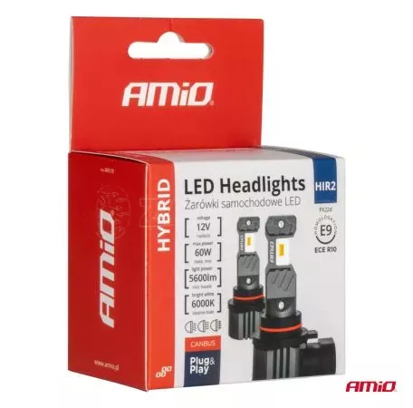 AMIO ΛΑΜΠΕΣ LED HIR2 12V 60W 6.000K 5.600lm +400% LED CAN-BUS HYBRID SERIES AMIO - 2 ΤΕΜ. 04119/AM 