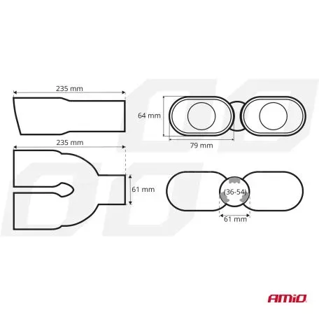 AMIO ΑΚΡΟ (ΜΠΟΥΚΑ) ΕΞΑΤΜΙΣΗΣ ΔΙΠΛΗ ΑΠΟΛΗΞΗ MT-025 235x157mm Φ36-54mm ΑΜΙΟ - 1 ΤΕΜ. 03170/AM 