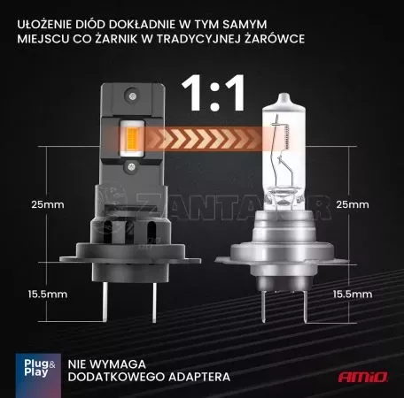 AMIO ΛΑΜΠΕΣ LED  H7 12V 44W 6.500K 3.936lm CSP X4 SERIES AVIATOR PLUG & PLAY ΑΜΙΟ - 2 ΤΕΜ. 03764/AM 