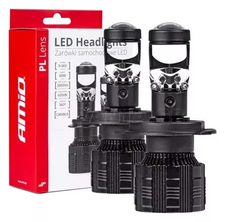 AMIO ΛΑΜΠΕΣ H4 PL-LENS SERIES 9>36V 60W 5.000K 3.800lm LED 2x4575 SMD CAN-BUS ΜΕ ΠΡΟΤΖΕΚΤΟΡΑ AMIO - 1 Τεμ. 03667/AM 