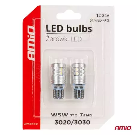 AMIO ΛΑΜΠΑΚΙΑ LED T10 W5W 12/24V LED 6x3020+1x3030SMD STANDARD ΛΕΥΚΑ ΑΜΙΟ - 2 ΤΕΜ. 03718/AM 