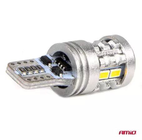 AMIO ΛΑΜΠΑΚΙΑ LED T10 W5W 12/24V LED 6x3020+1x3030SMD STANDARD ΛΕΥΚΑ ΑΜΙΟ - 2 ΤΕΜ. 03718/AM 