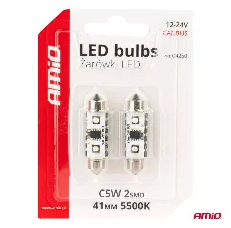 AMIO ΛΑΜΠΑΚΙΑ ΠΛΑΦΟΝΙΕΡΑΣ 41mm 12/24V C5W 5500K 12xSMD 3838 CAN-BUS FESTOON (ΛΕΥΚΟ) ΑΜΙΟ - 2 ΤΕΜ. 04250/AM 