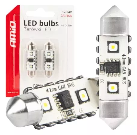 AMIO ΛΑΜΠΑΚΙΑ ΠΛΑΦΟΝΙΕΡΑΣ 41mm 12/24V C5W 5500K 12xSMD 3838 CAN-BUS FESTOON (ΛΕΥΚΟ) ΑΜΙΟ - 2 ΤΕΜ. 04250/AM 