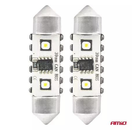 AMIO ΛΑΜΠΑΚΙΑ ΠΛΑΦΟΝΙΕΡΑΣ 39mm 12/24V C5W 5500K 12xSMD 3838 CAN-BUS FESTOON (ΛΕΥΚΟ) ΑΜΙΟ - 2 ΤΕΜ. 04249/AM 