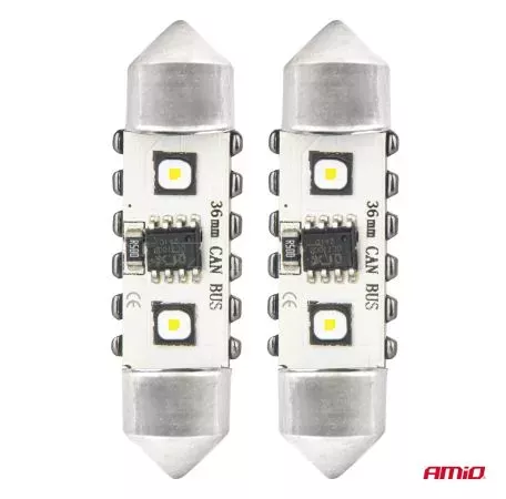 AMIO ΛΑΜΠΑΚΙΑ ΠΛΑΦΟΝΙΕΡΑΣ 36mm 12/24V C5W 5500K 12xSMD 3838 CAN-BUS FESTOON (ΛΕΥΚΟ) ΑΜΙΟ - 2 ΤΕΜ. 04248/AM 