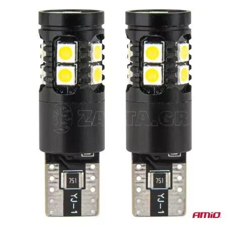 AMIO ΛΑΜΠΑΚΙΑ T10 W5W 12V/24V LED CAN-BUS 13xSMD 3030 ΛΕΥΚΟ 5500K ΑΜΙΟ - 2 ΤΕΜ. 04259/AM 