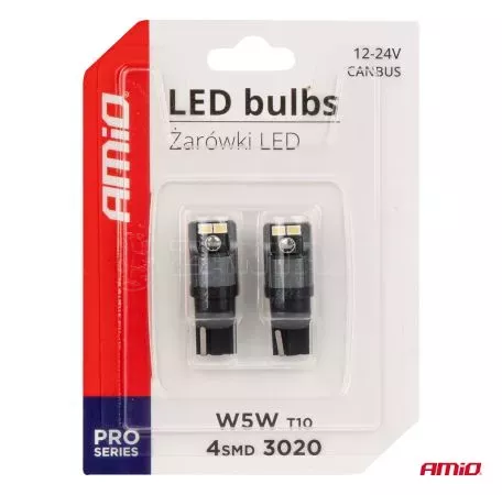 AMIO ΛΑΜΠΑΚΙΑ LED T10 W5W W10W 12/24V LED 4xSMD3020 CAN-BUS ΛΕΥΚΟ ΑΜΙΟ - 2 ΤΕΜ. 03717/AM 