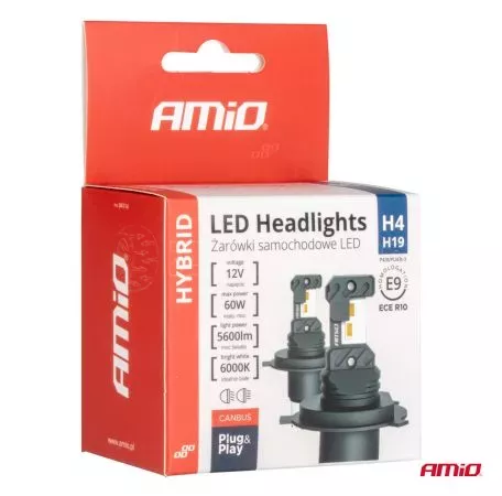 AMIO ΛΑΜΠΕΣ LED H4 12V 60W 6.000K 5.600lm +400% LED CAN-BUS HYBRID SERIES AMIO - 2 ΤΕΜ. 04114/AM 