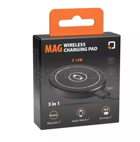 Optiline Μαγνητικός, Ασύρματος Φορτιστής Mag Wireless Charging Pad 3 in 1 της σειράς Optiline για Qi Ασύρματη φόρτιση συσκευών με θύρα USB Type C 15W, Καλώδιο 100 cm και MagSafe τε 