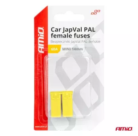 AMIO ΑΣΦΑΛΕΙΕΣ JapVal PAL ΜΙΝΙ 14mm ΘΗΛΥΚΕΣ 60A ΣΕ ΚΙΤΡΙΝΟ ΧΡΩΜΑ AMIO - 2 Τεμ. 03440/AM 