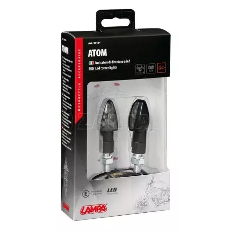 Lampa Φλας Μοτο Atom Μαύρο 12v-21w με Led και Λευκό καθρέπτη  9010.1-LM 