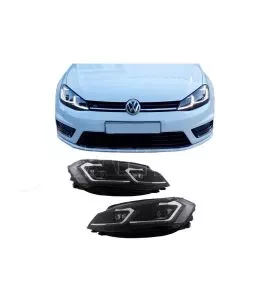 Μπροστινά Φανάρια Set Για Vw Golf VII (7) 12-17  Look 7.5 GTI Μαύρα/ Ασημί Γραμμή H7 Με Μοτέρ Carner 