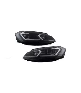 Μπροστινά Φανάρια Set Για Vw Golf VII (7) 12-17  Look 7.5 GTI Μαύρα/ Ασημί Γραμμή H7 Με Μοτέρ Carner 