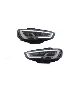 Μπροστινά Φανάρια Set Για Audi A3 8V 12-16 DRL Full Led & Led Signal Μαύρα  Με Μοτέρ Carner 