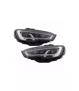 Μπροστινά Φανάρια Set Για Audi A3 8V 12-16 DRL Full Led & Led Signal Μαύρα  Με Μοτέρ Carner 