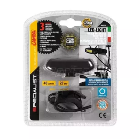 Lampa ΦΩΣ ΕΜΠΡΟΣ ΠΟΔΗΛΑΤΟΥ COB LED ΜΑΥΡΟ 3 ΧΡΗΣΕΩΝ ΜΕ USB 9355.9-LB 