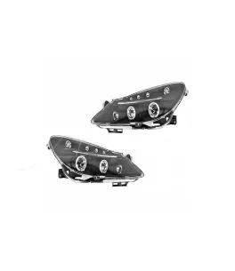 Μπροστινά Φανάρια Set Για Opel Corsa D 06-10 Angel Eyes & Led Μαύρα H1/H1/JunYan 