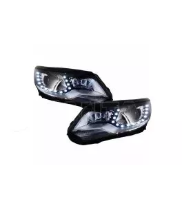 Μπροστινά Φανάρια Set Για Vw Tiguan mk1 11-15 DRL Μαύρα H7/H7 Με Μοτέρ  Carner 