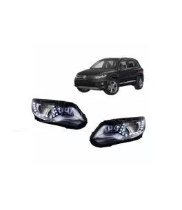 Μπροστινά Φανάρια Set Για Vw Tiguan mk1 11-15 DRL Μαύρα H7/H7 Με Μοτέρ  Carner 