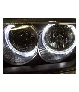 Φανάρια εμπρός angel eyes για BMW E46 coupe και cabrio (2003-2006) - μαύρα , χωρίς λάμπες (Η7) - σετ 2τμχ. 