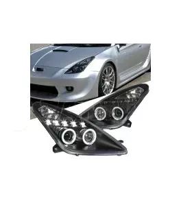 Μπροστινά Φανάρια Set Για Toyota Celica T230 99-05 Angel Eyes & Led Μαύρα H3/H1 Manual Junyan 