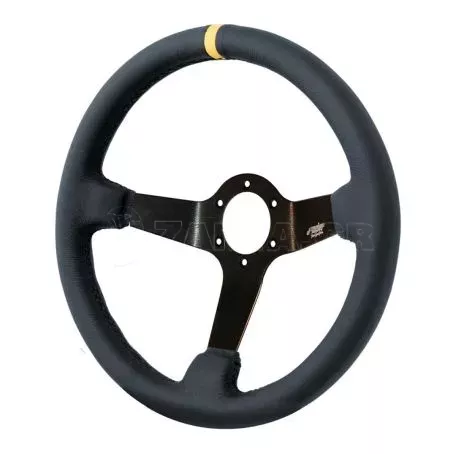 Simoni Racing ΤΙΜΟΝΙ CARRERA ΒΑΘΥ 9cm ΤΡΙΑΚΤΙΝΟ ΜΕ ΚΙΤΡΙΝΗ ΡΙΓΑ ΔΕΡΜΑΤΙΝΟ 350mm SRCAR/350P 