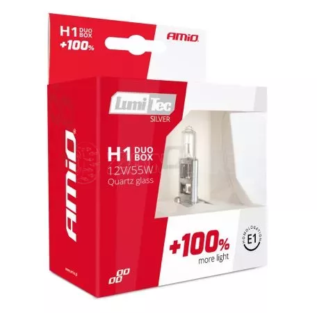 AMIO H1 12V 55W P14,5s LUMITEC SILVER ΑΛΟΓΟΝΟΥ +100% UP TO 25m ΑΜΙΟ- 2 ΤΕΜ. 01401/AM 