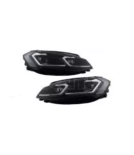 Μπροστινά Φανάρια Set Για Vw Golf 7.5 17-19 Facelift DRL & Dynamic Signal Μαύρα Με Χρώμιο Γραμμή H7 Με Μοτέρ Carner 