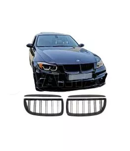 Καρδιές Μάσκας Για Bmw 3 E90 /E91 05-08 M4 Look Με Διπλή Γρίλια Μαύρο Γυαλιστερό 4 Τεμάχια 