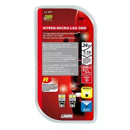 Lampa T10 24V HYPER-LED12 ΚΟΚΚΙΝΟ ΔΙΑΘΛΑΣΗΣ 4SMDx3chips (ΚΑΡΦΩΤΟ-ΑΚΑΛΥΚΟ-ΔΙΠΛΟΕΣΤΙΑΚΟ- CAN-BUS) 2ΤΕΜ. L9837.7 