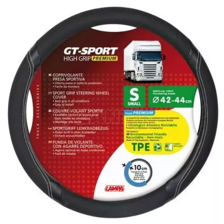 Lampa Κάλυμμα Τιμονιού Φορτηγού GT-SPORT Μαύρο με Ασημί Ραφή  42/44 cm Small L9800.7 