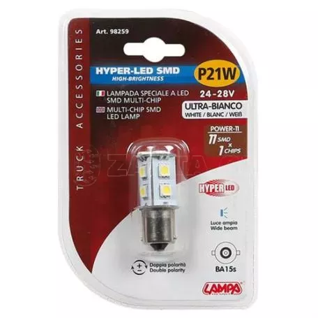 Lampa Λαμπάκι P21W 24/28V BA15s Hyper-Led11 Λευκό 1τεμ. L9825.9 