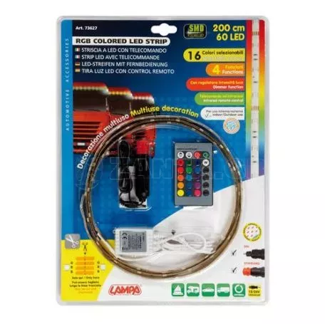 Lampa ΤΑΙΝΙΑ 60LED 12/24V RGB MULTICOLOR 200cm ΜΕ ΦΙΣ ΑΝΑΠΤΗΡΑ ΚΑΙ ΤΗΛΕΧΕΙΡΙΣΜΟ 16 ΧΡΩΜΑΤΩΝ  ΚΑΙ 3 ΧΡΗΣΕΩΝ L7362.7 