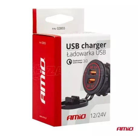 AMIO ΠΡΙΖΑ ΜΕ 2 ΘΥΡΕΣ USB 12/24V 3.0A Φ37mmX51mm QUICK CHARGE MOD-05 02855/AM 