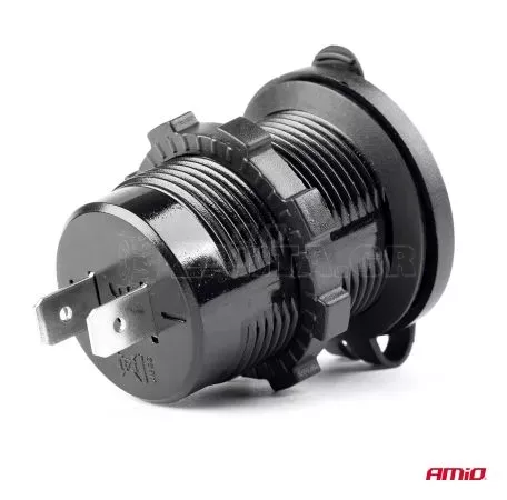 AMIO ΠΡΙΖΑ ΜΕ 2 ΘΥΡΕΣ USB ΚΑΙ ΚΑΠΑΚΙ ΜΑΥΡΗ 12/24V  5V 3.1A Φ37 mmχ51mm MOD-03 02853/AM 