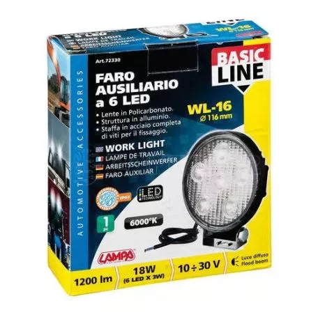 Lampa ΠΡΟΒΟΛΕΑΣ ΕΡΓΑΣΙΑΣ ΣΤΡΟΓΓΥΛΟΣ  WL-16 - 6 LED 18W 10-30V (137x116x42 mm) - 1 ΤΕΜ. L7233.0 